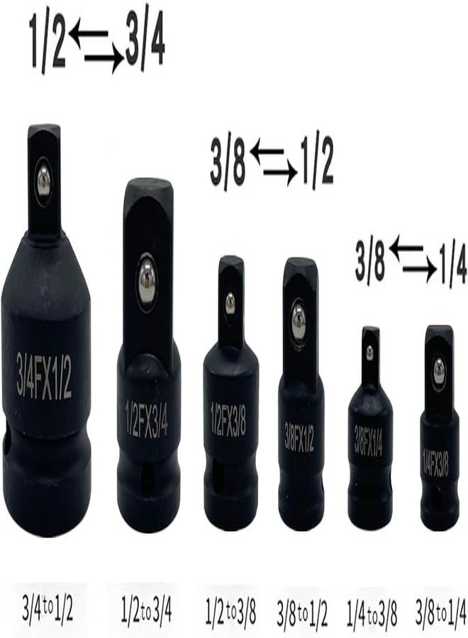 Mass Pro 6Pcs Impact Socket Adapter & Reducer Set 1/4" 3/8" 1/2" 3/4" Socket Wrench Adapter Set - Image 5